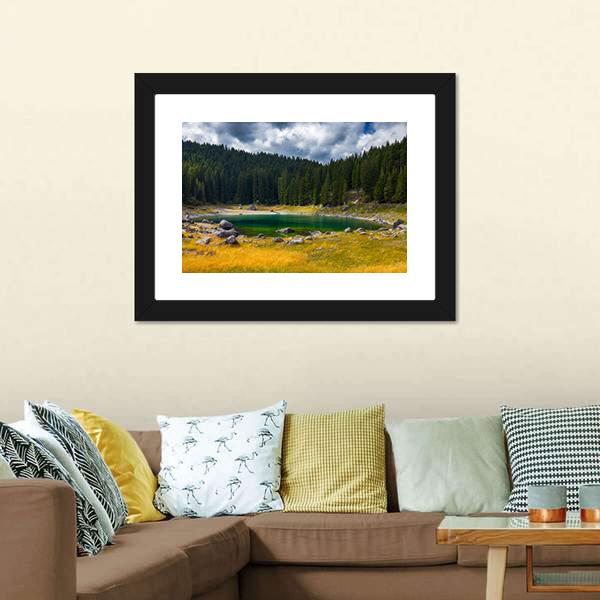 Carezza Alpine Lake Canvas Wall Art-3 Horizontal-Gallery Wrap-25" x 16"-Tiaracle