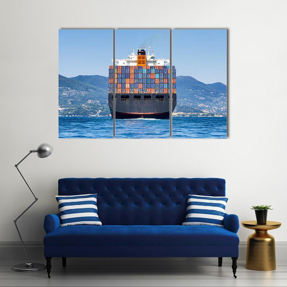 Cargo Container Ship Canvas Wall Art-3 Horizontal-Gallery Wrap-37" x 24"-Tiaracle
