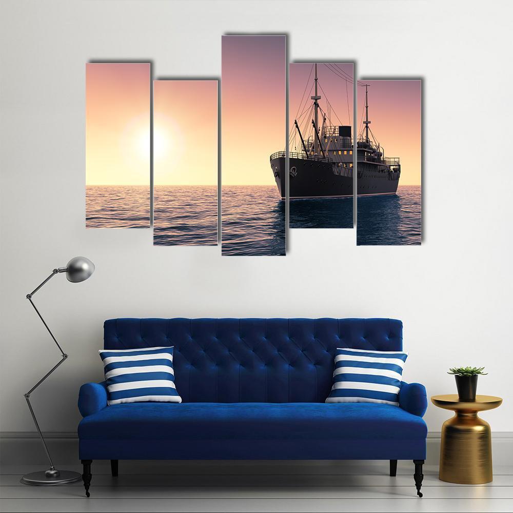 Cargo Ship At Evening Time Canvas Wall Art-5 Pop-Gallery Wrap-47" x 32"-Tiaracle