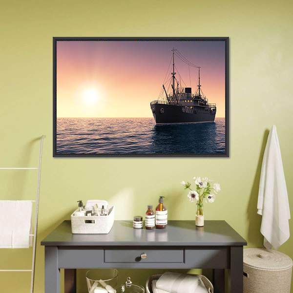 Cargo Ship At Evening Time Canvas Wall Art-3 Horizontal-Gallery Wrap-25" x 16"-Tiaracle