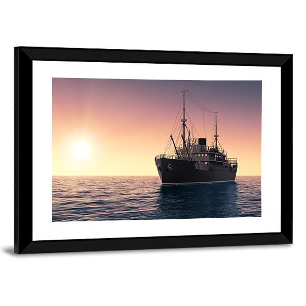 Cargo Ship At Evening Time Panoramic Canvas Wall Art-1 Piece-36" x 12"-Tiaracle