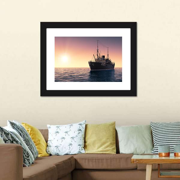 Cargo Ship At Evening Time Panoramic Canvas Wall Art-1 Piece-36" x 12"-Tiaracle