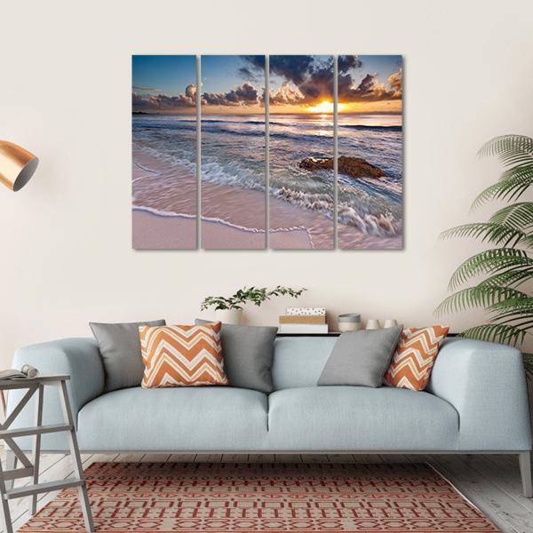 Caribbean Coastline Sunrise Canvas Wall Art-4 Horizontal-Gallery Wrap-34" x 24"-Tiaracle
