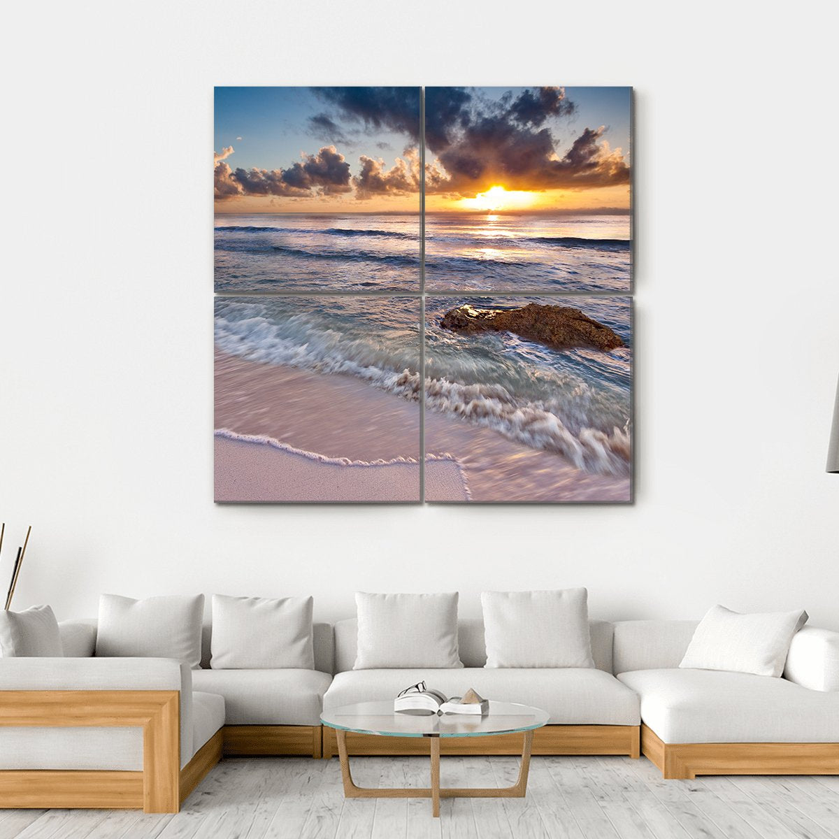 Caribbean Coastline Sunrise Canvas Wall Art-4 Square-Gallery Wrap-17" x 17"-Tiaracle