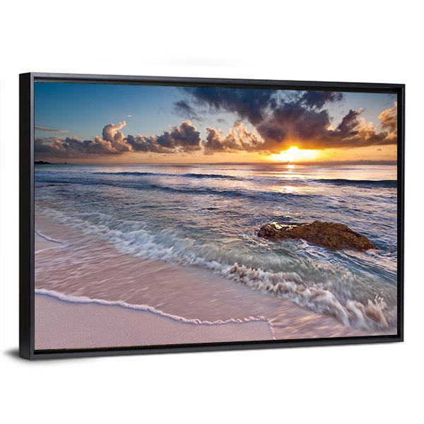 Caribbean Coastline Sunrise Canvas Wall Art-3 Horizontal-Gallery Wrap-25" x 16"-Tiaracle