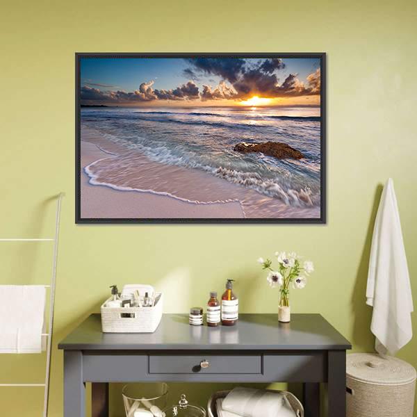 Caribbean Coastline Sunrise Canvas Wall Art-3 Horizontal-Gallery Wrap-25" x 16"-Tiaracle