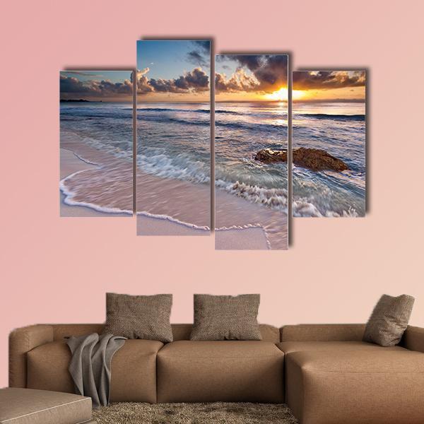 Caribbean Coastline Sunrise Canvas Wall Art-4 Pop-Gallery Wrap-50" x 32"-Tiaracle