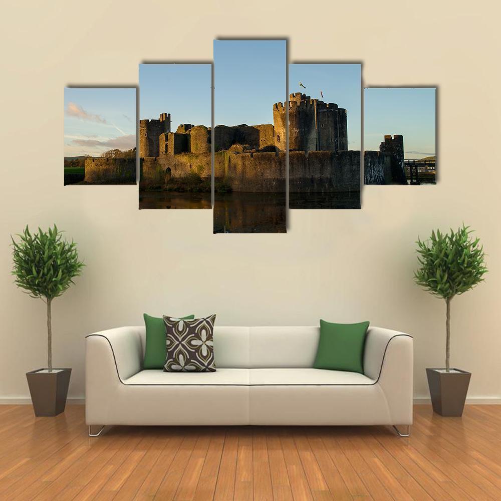 Carphilly Castle Canvas Wall Art-5 Star-Gallery Wrap-62" x 32"-Tiaracle