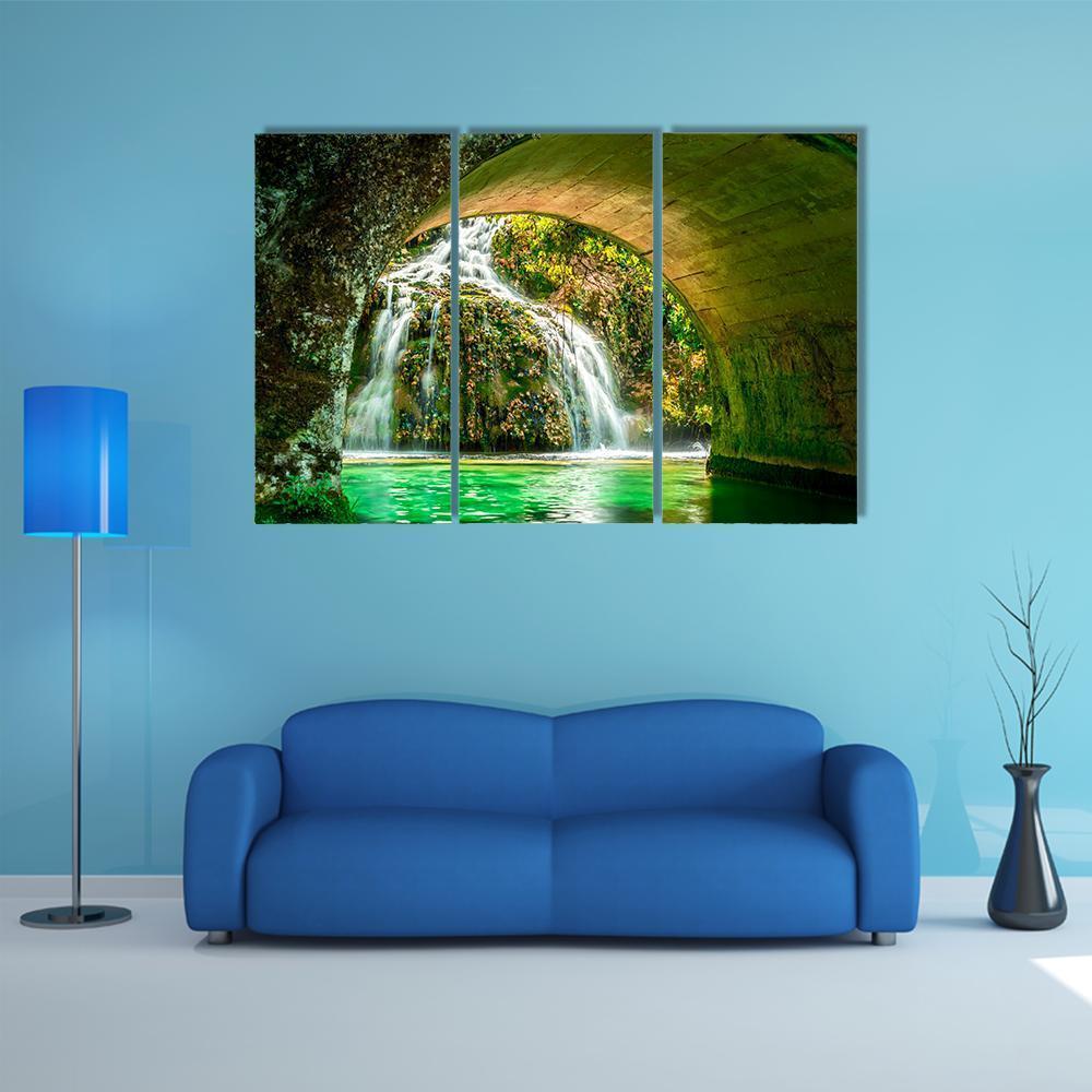 Cascade Of Orbaneja Del Castillo In Spring Canvas Wall Art-3 Horizontal-Gallery Wrap-37" x 24"-Tiaracle