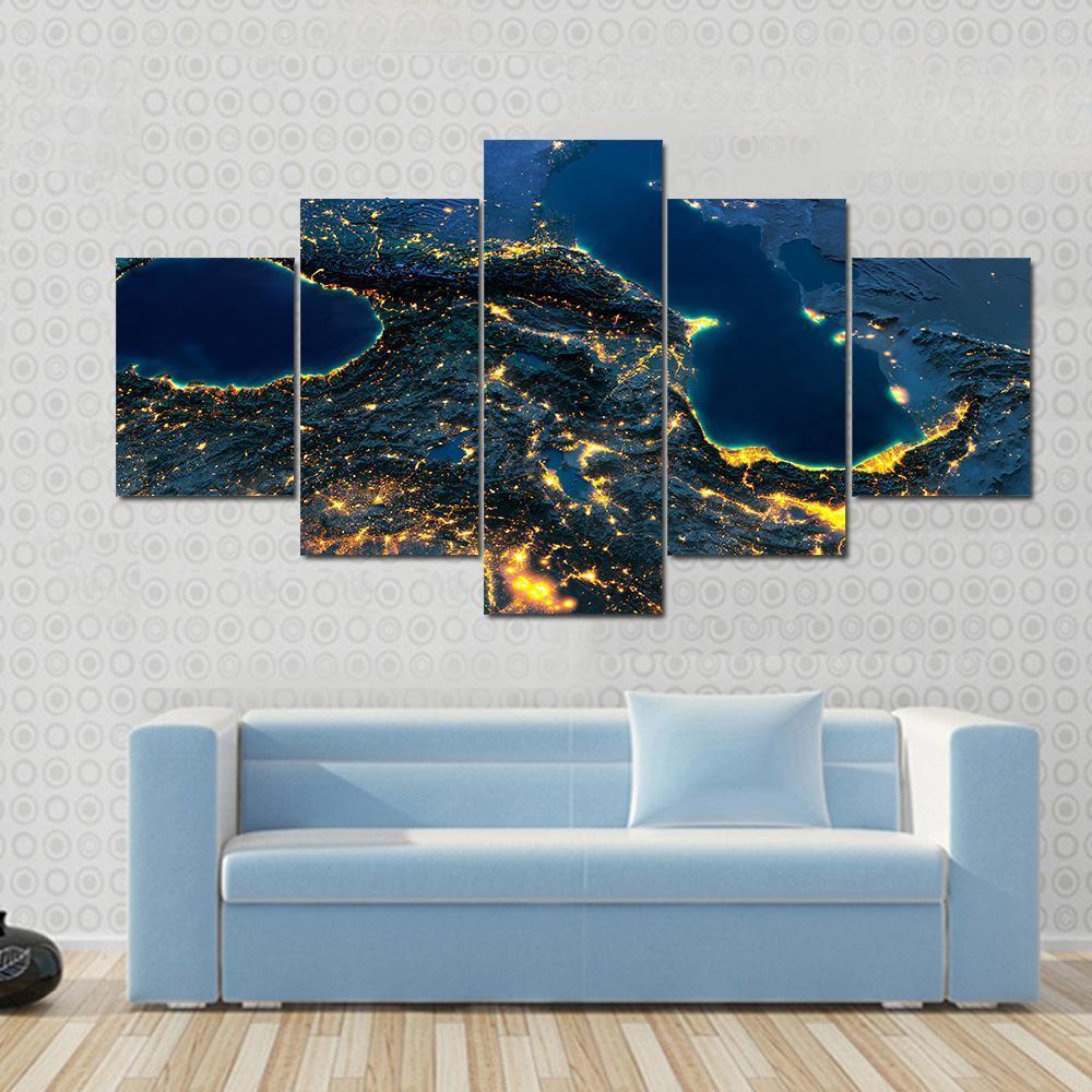 Caspian Sea From Space Canvas Wall Art-5 Star-Gallery Wrap-62" x 32"-Tiaracle