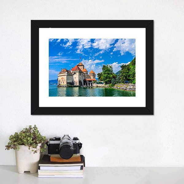 Castle Chillon Canvas Wall Art-1 Piece-Framed Print-30" x 20"-Tiaracle
