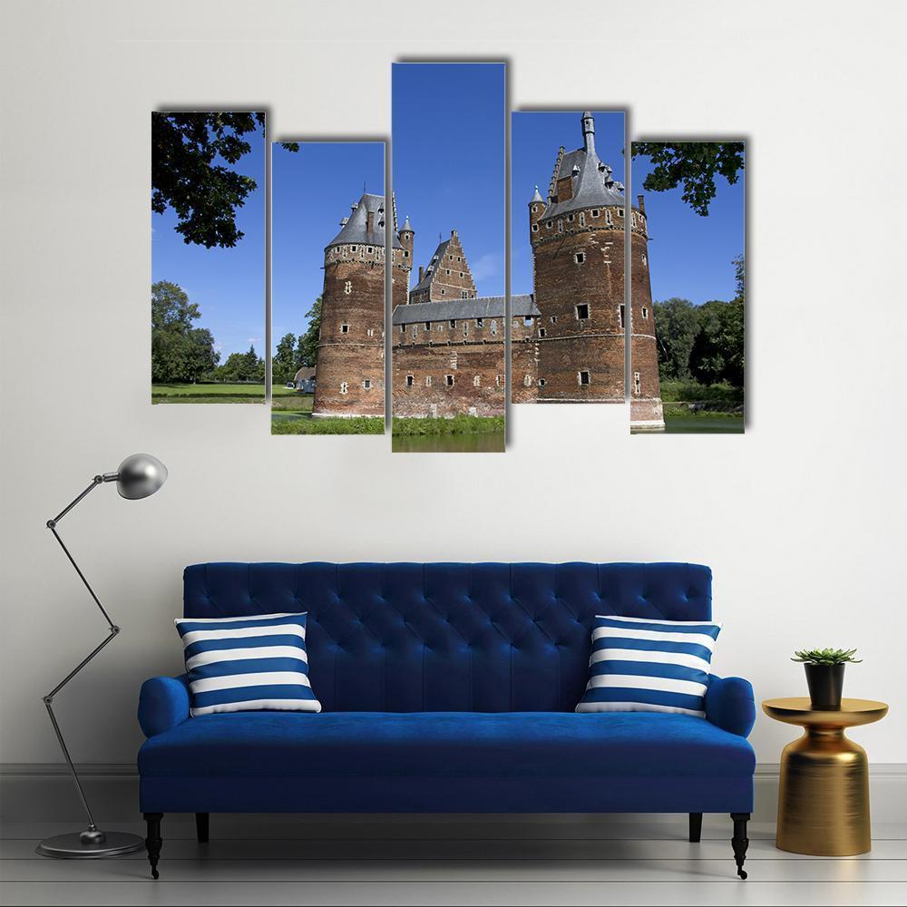 Castle in Beersel Canvas Wall Art-5 Pop-Gallery Wrap-47" x 32"-Tiaracle