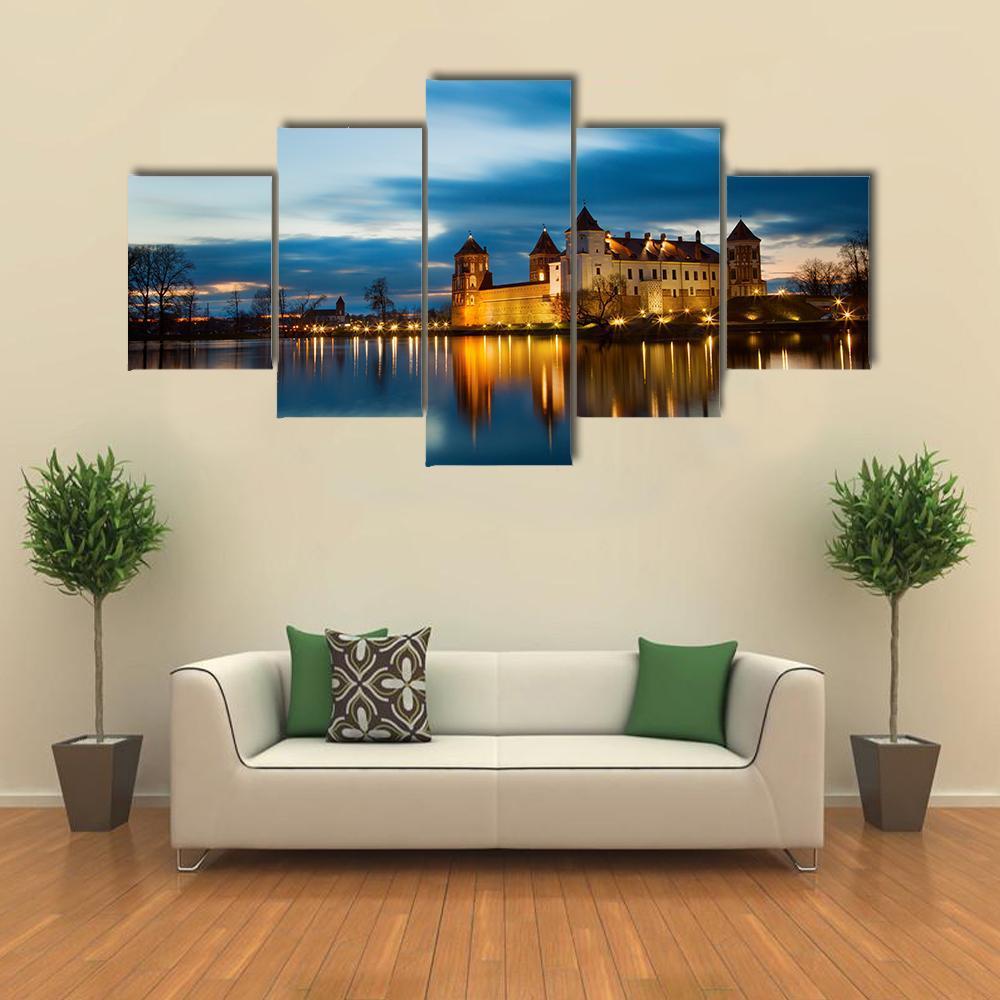 Castle In Mir Belarus Canvas Wall Art-5 Star-Gallery Wrap-62" x 32"-Tiaracle