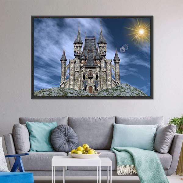 Castle Upon A Rocky Hill Canvas Wall Art-1 Piece-Floating Frame-24" x 16"-Tiaracle