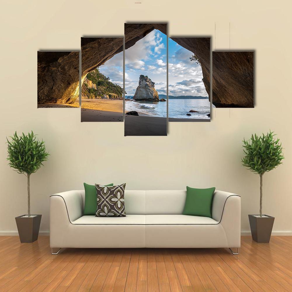 Cathedral Cave At Sunrise Canvas Wall Art-5 Star-Gallery Wrap-62" x 32"-Tiaracle