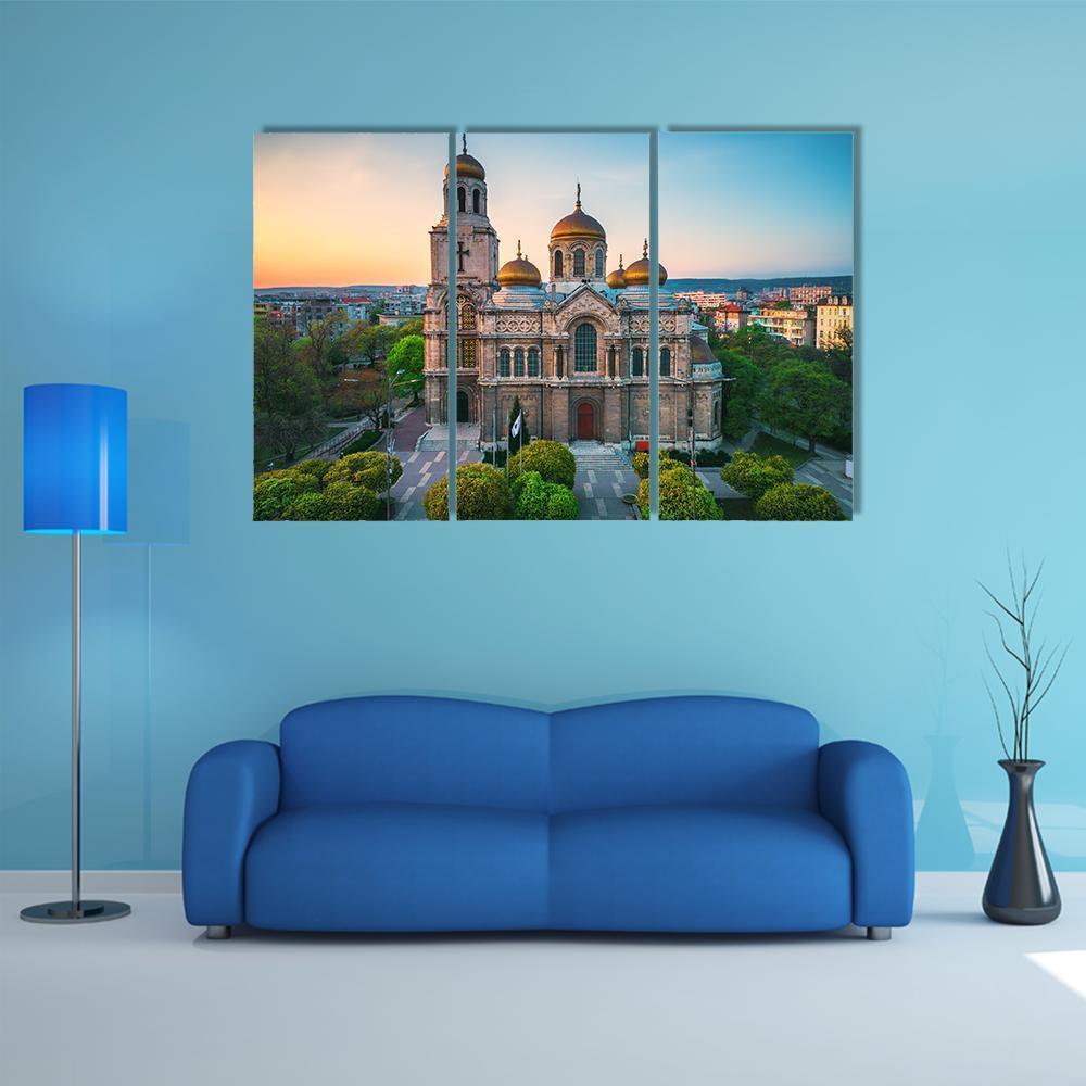 Cathedral In Varna Canvas Wall Art-3 Horizontal-Gallery Wrap-37" x 24"-Tiaracle