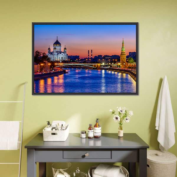 Cathedral Near Moscow River Canvas Wall Art-3 Horizontal-Gallery Wrap-25" x 16"-Tiaracle