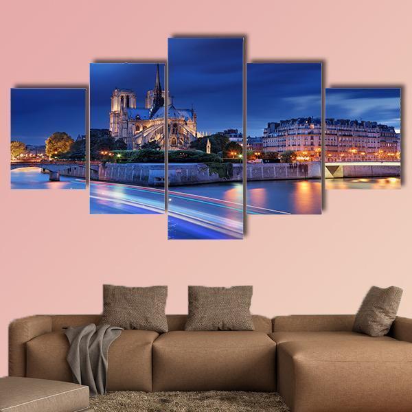Cathedral Notre Dame De Paris Canvas Wall Art-5 Star-Gallery Wrap-62" x 32"-Tiaracle