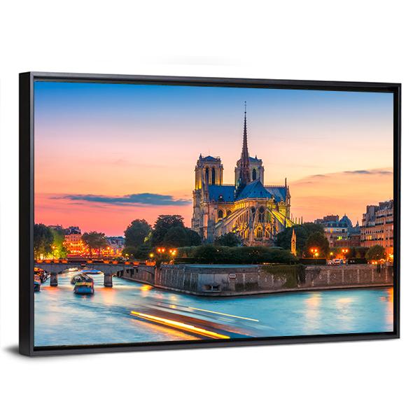 Notre Dame De Paris Canvas Wall Art-3 Horizontal-Gallery Wrap-25" x 16"-Tiaracle