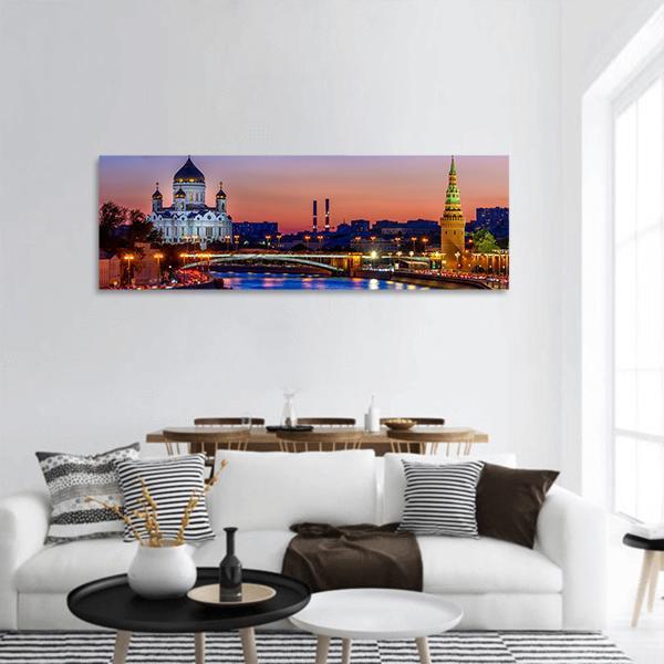 Cathedral Near Moscow River Panoramic Canvas Wall Art-1 Piece-36" x 12"-Tiaracle