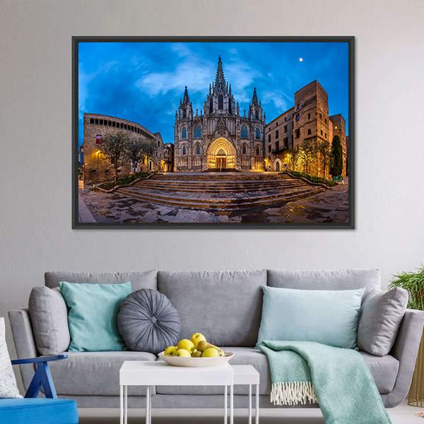 Cathedral Of Saint Eulalia Canvas Wall Art-1 Piece-Floating Frame-24" x 16"-Tiaracle