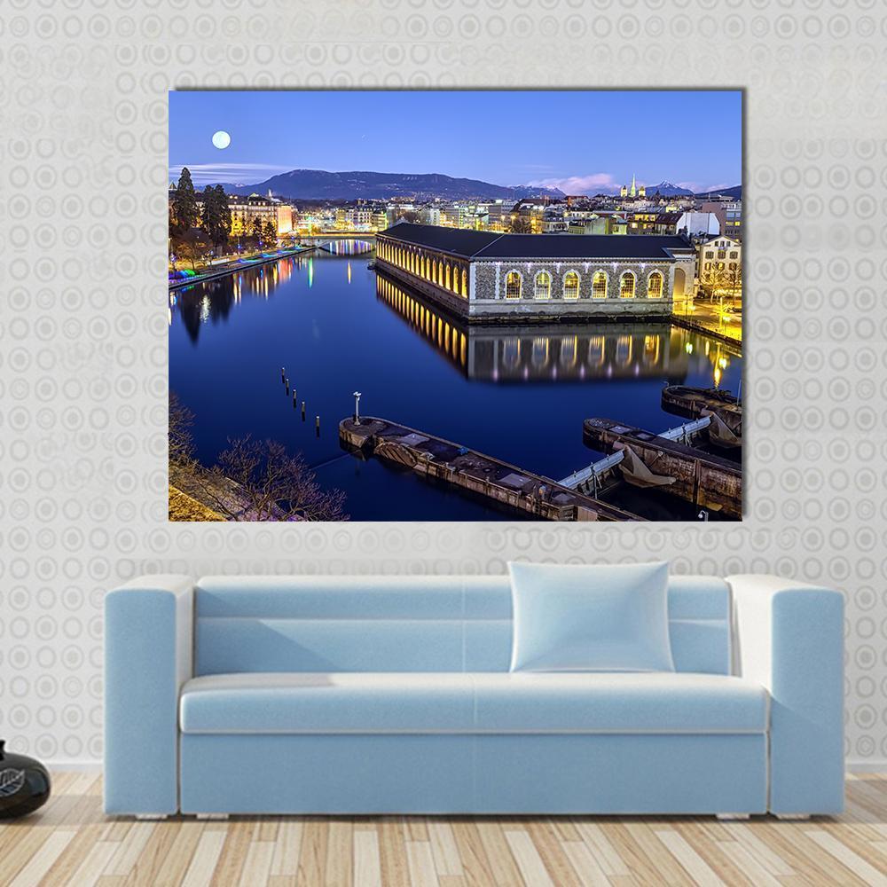 Cathedral Tower & Rhone River Canvas Wall Art-1 Piece-Gallery Wrap-48" x 32"-Tiaracle