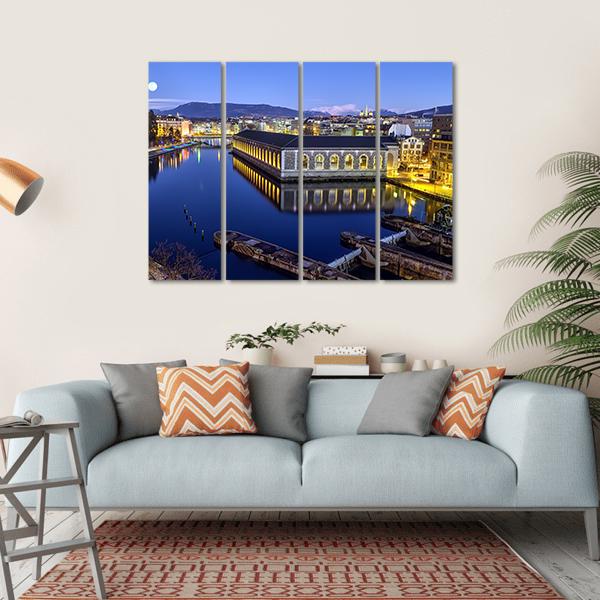 Cathedral Tower & Rhone River Canvas Wall Art-4 Horizontal-Gallery Wrap-34" x 24"-Tiaracle