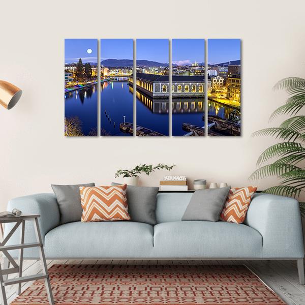 Cathedral Tower & Rhone River Canvas Wall Art-5 Horizontal-Gallery Wrap-22" x 12"-Tiaracle