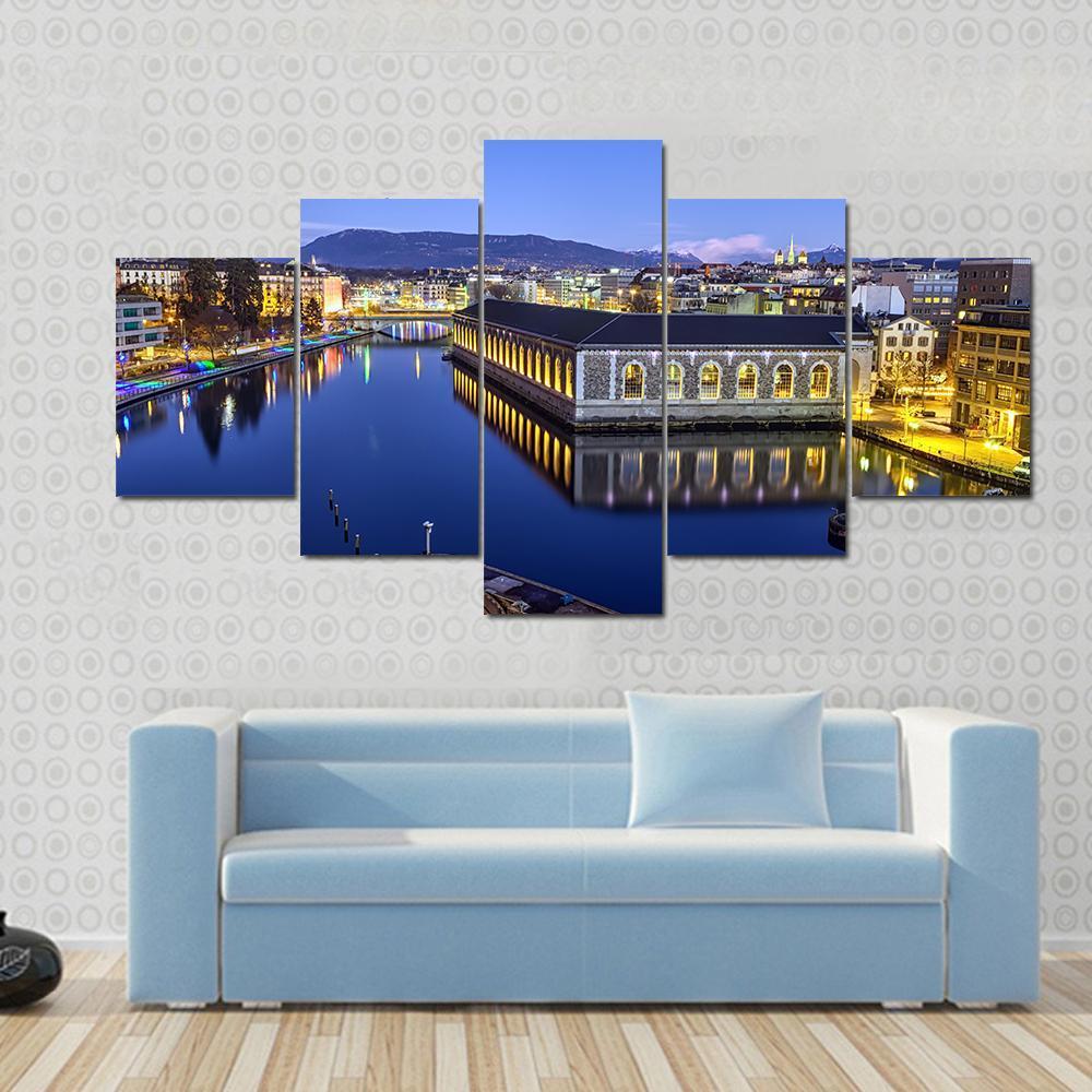 Cathedral Tower & Rhone River Canvas Wall Art-5 Star-Gallery Wrap-62" x 32"-Tiaracle