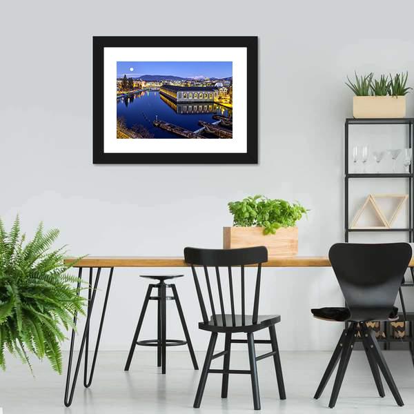 Cathedral Tower & Rhone River Canvas Wall Art-3 Horizontal-Gallery Wrap-25" x 16"-Tiaracle