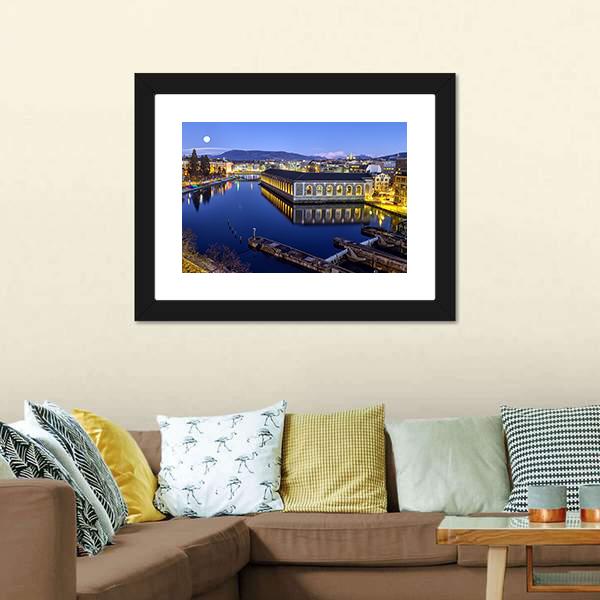 Cathedral Tower & Rhone River Canvas Wall Art-3 Horizontal-Gallery Wrap-25" x 16"-Tiaracle