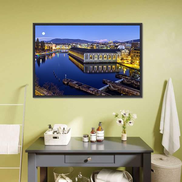 Cathedral Tower & Rhone River Canvas Wall Art-5 Horizontal-Gallery Wrap-22" x 12"-Tiaracle