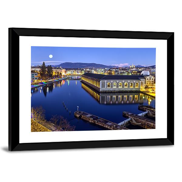 Cathedral Tower & Rhone River Canvas Wall Art-5 Horizontal-Gallery Wrap-22" x 12"-Tiaracle