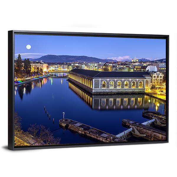 Cathedral Tower & Rhone River Canvas Wall Art-5 Horizontal-Gallery Wrap-22" x 12"-Tiaracle