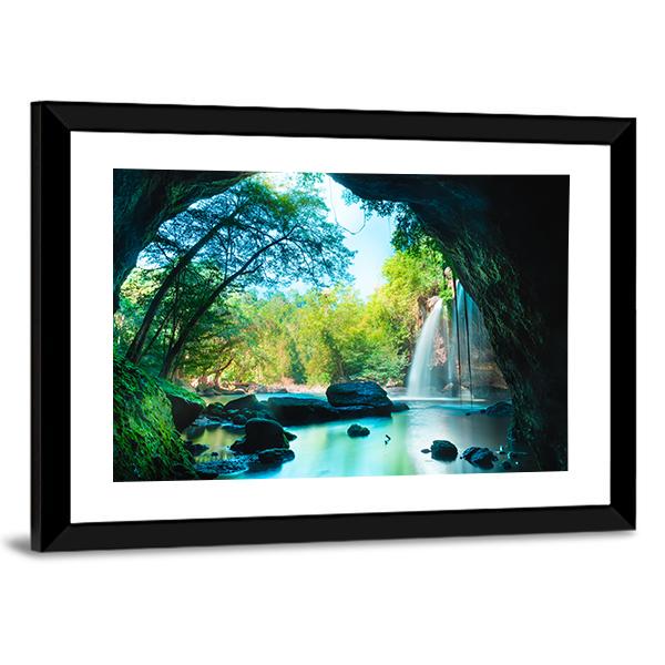 Cave & Waterfall Canvas Wall Art-3 Horizontal-Gallery Wrap-25" x 16"-Tiaracle