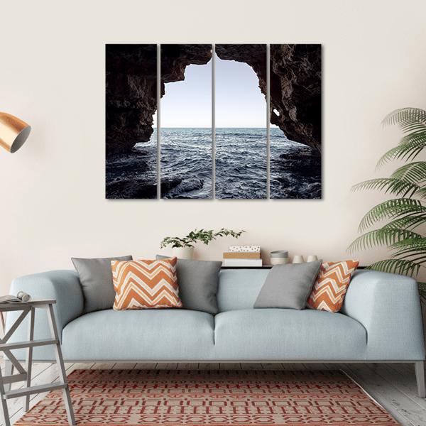 Cave In Moraig Beach Canvas Wall Art-4 Horizontal-Gallery Wrap-34" x 24"-Tiaracle