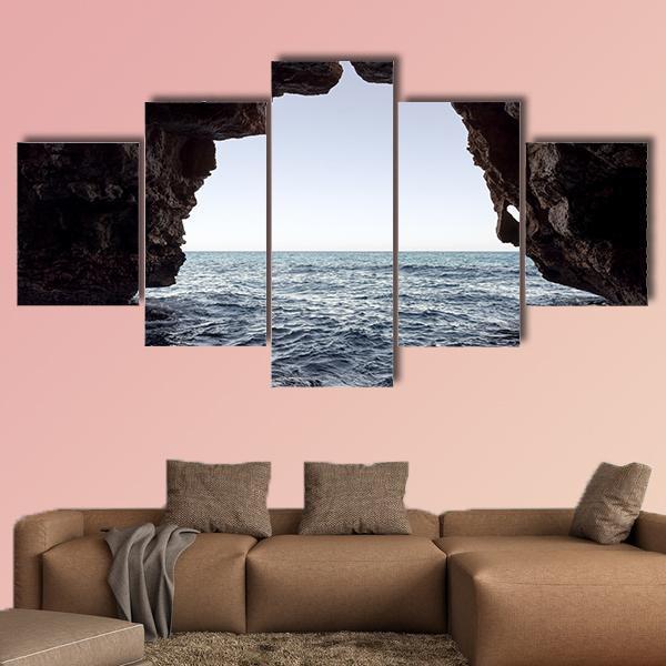 Cave In Moraig Beach Canvas Wall Art-5 Star-Gallery Wrap-62" x 32"-Tiaracle