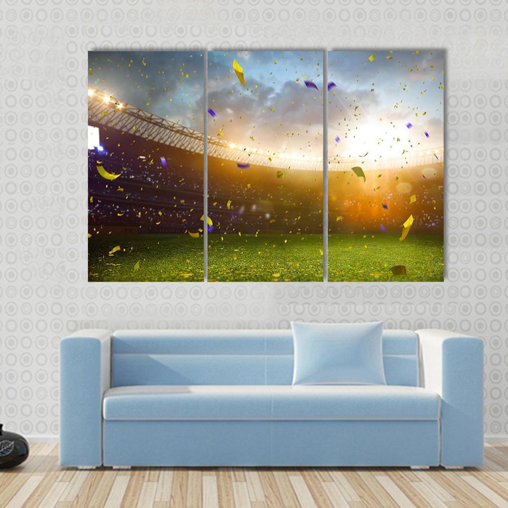 Celebration In Soccer Stadium Canvas Wall Art-3 Horizontal-Gallery Wrap-37" x 24"-Tiaracle