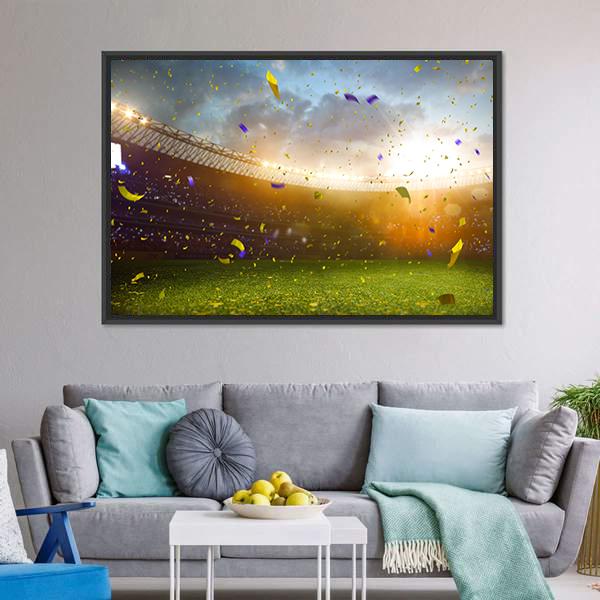 Celebration In Soccer Stadium Canvas Wall Art-3 Horizontal-Gallery Wrap-25" x 16"-Tiaracle