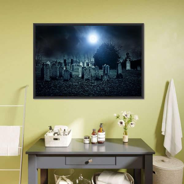 Cemetery Night Canvas Wall Art-3 Horizontal-Gallery Wrap-25" x 16"-Tiaracle