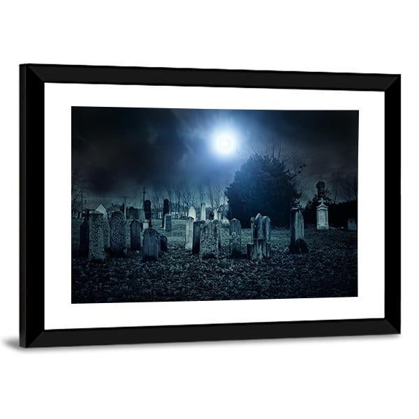 Cemetery Night Canvas Wall Art-3 Horizontal-Gallery Wrap-25" x 16"-Tiaracle