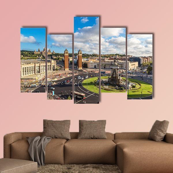Center Barcelona In A Summer Day Canvas Wall Art-5 Pop-Gallery Wrap-47" x 32"-Tiaracle