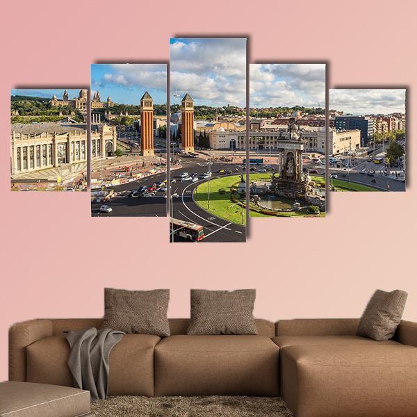 Center Barcelona In A Summer Day Canvas Wall Art-5 Star-Gallery Wrap-62" x 32"-Tiaracle