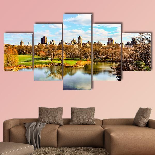 Central Park In Autumn Canvas Wall Art-5 Star-Gallery Wrap-62" x 32"-Tiaracle