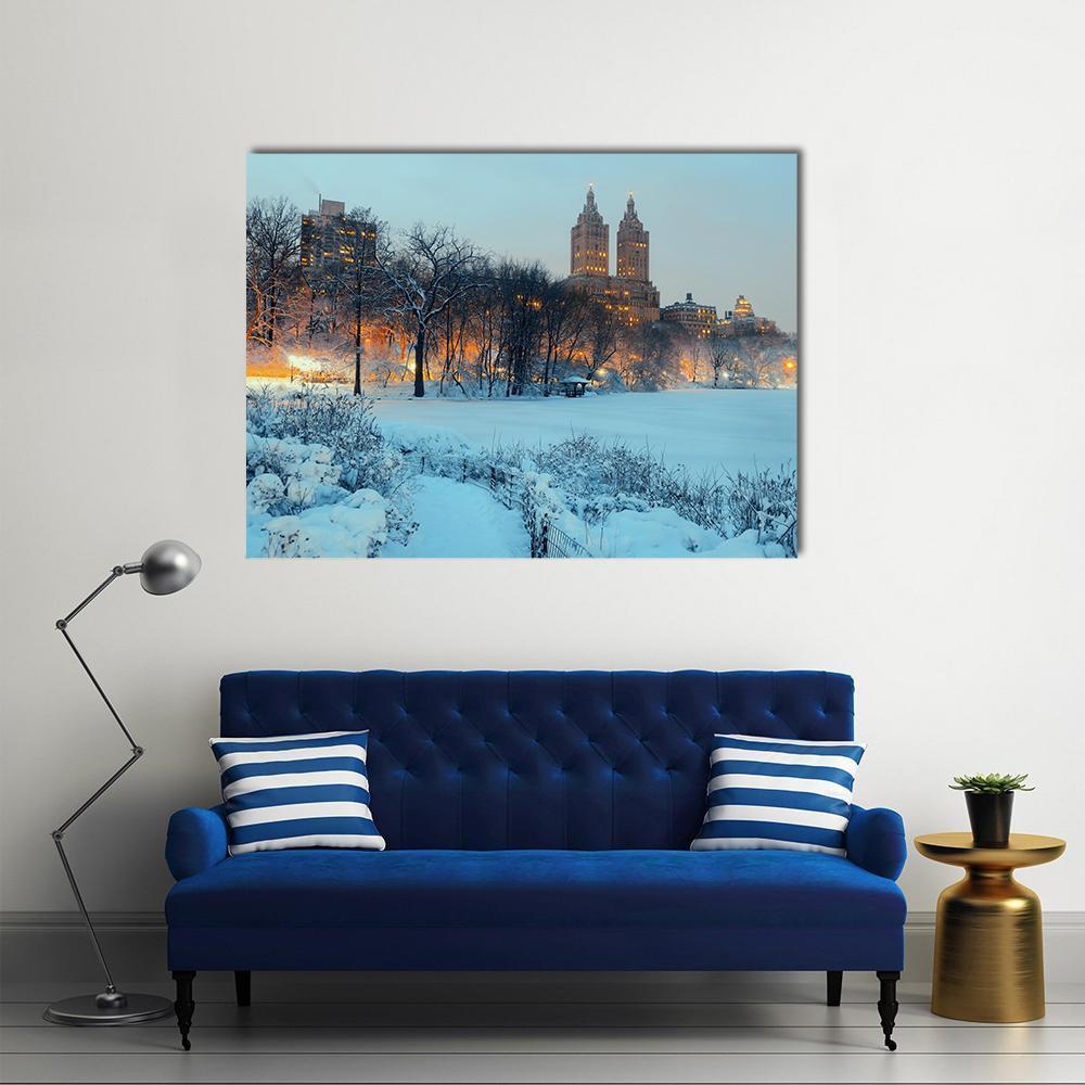 Central Park In Winter Canvas Wall Art-1 Piece-Gallery Wrap-48" x 32"-Tiaracle
