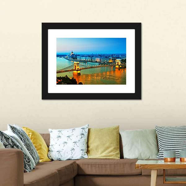 Chain Bridge Hungarian Parliament Panoramic Canvas Wall Art-1 Piece-36" x 12"-Tiaracle