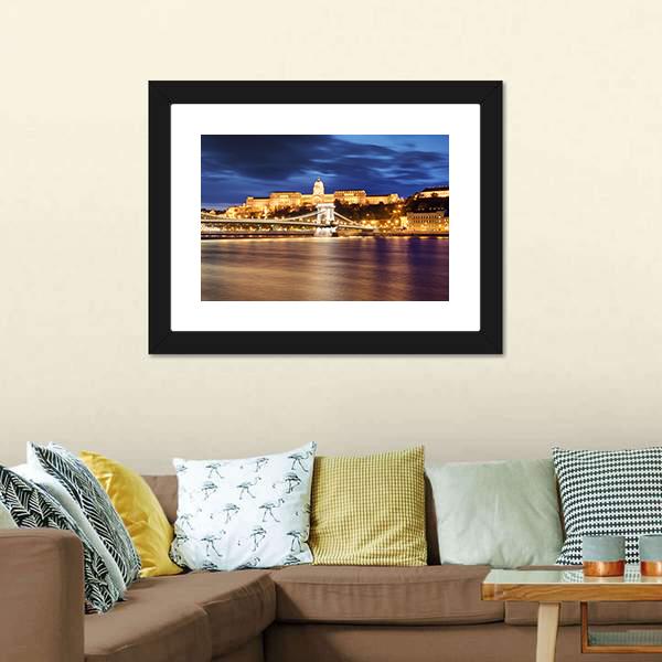 Chain Bridge In Budapest Canvas Wall Art-3 Horizontal-Gallery Wrap-25" x 16"-Tiaracle
