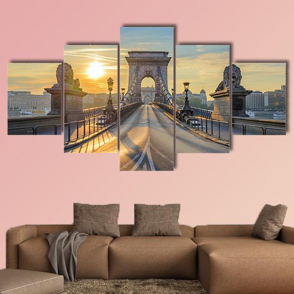 Chain Bridge At Sunrise Canvas Wall Art-5 Star-Gallery Wrap-62" x 32"-Tiaracle