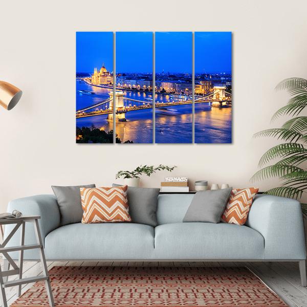 Chain Bridge & Parliament Canvas Wall Art-4 Horizontal-Gallery Wrap-34" x 24"-Tiaracle