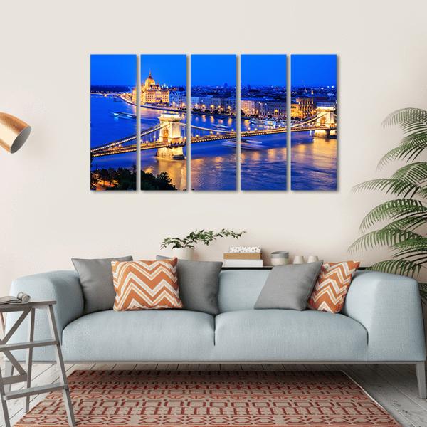 Chain Bridge & Parliament Canvas Wall Art-5 Horizontal-Gallery Wrap-22" x 12"-Tiaracle